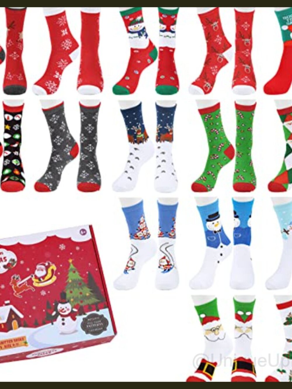 15 Pairs Crew Christmas Holiday Socks Cozy Cotton Knit Xmas Gift Set